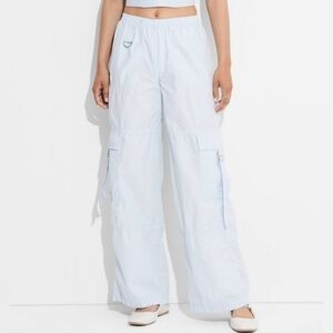 Women's Mid-Rise Wide Leg Cargo Pants Wild Fable Light Blue Large